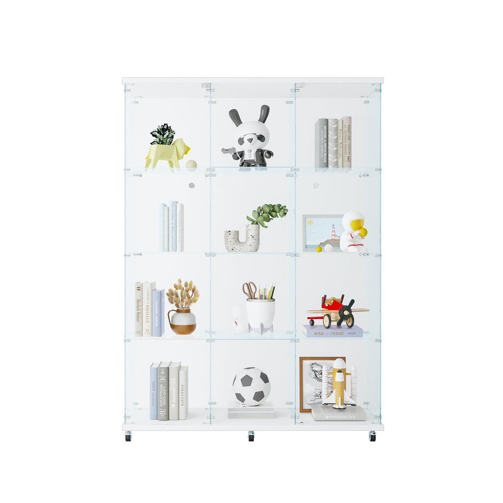 Glass Display Cabinet with 4 Shelves Extra Large, Curio Cabinets for Living Room, Bedroom, Office, Black Floor Standing Glass