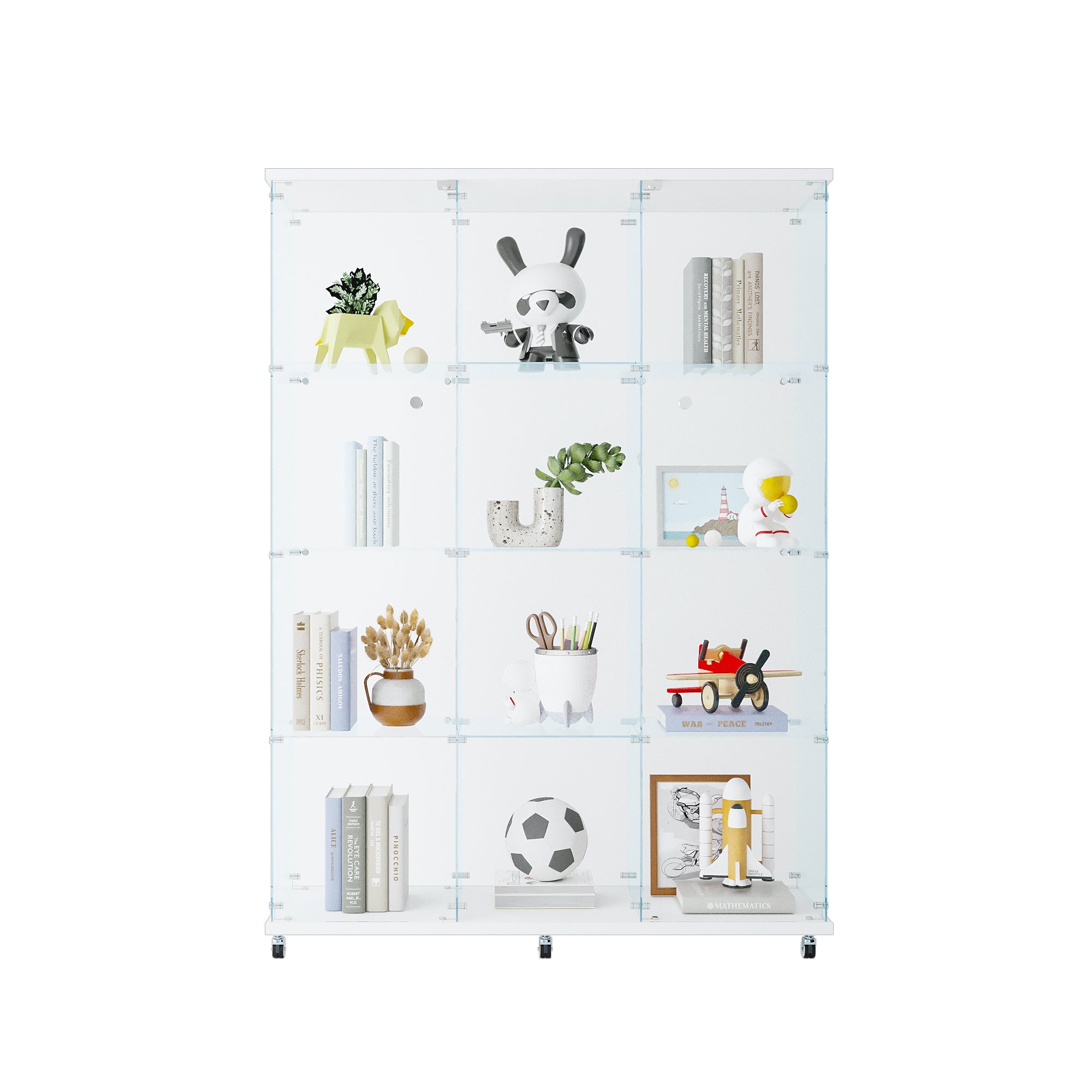 Glass Display Cabinet with 4 Shelves Extra Large, Curio Cabinets for Living Room, Bedroom, Office, Black Floor Standing Glass
