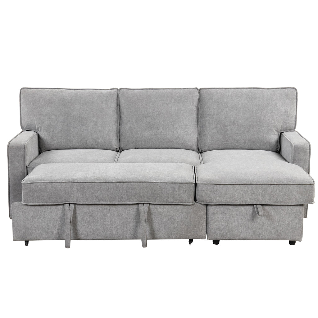 U_STYLE Upholstery Sleeper Sectional Sofa with Storage Space, USB port, 2 cup holders on Back Cushions(same sku; WY000335AAE) - Grand Goldman Shop