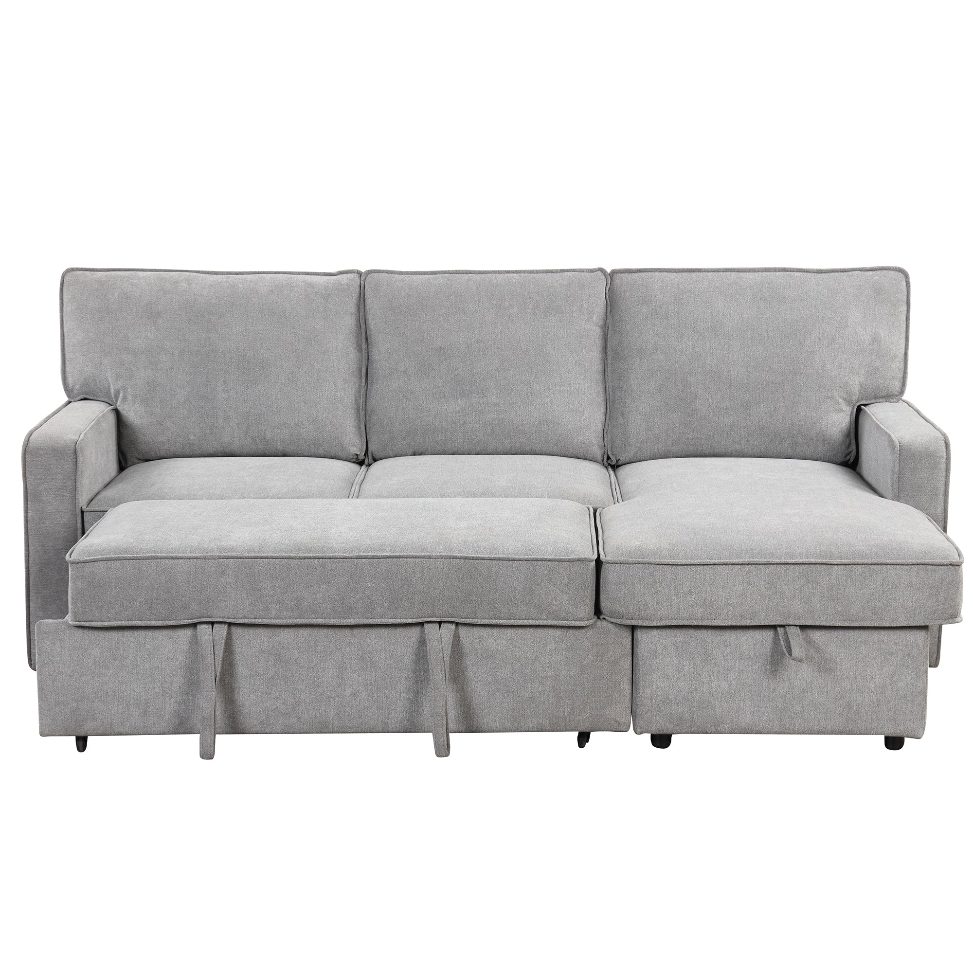 U_STYLE Upholstery Sleeper Sectional Sofa with Storage Space, USB port, 2 cup holders on Back Cushions(same sku; WY000335AAE) - Grand Goldman Shop