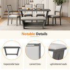 TREXM 6-Piece Retro Dining Table Set for 6, 60' Wood Kitchen Table and Chairs Set of 4 with Bench Designed Trestle Base for kitchen & Dining Room (Gray) - Grand Goldman Shop