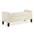 Upholstered Tufted Button Storage Bench with nails trim,Entryway Living Room Soft Padded Seat with Armrest,Bed Bench - Cream - Grand Goldman Shop