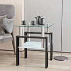 Modern Tempered Glass Tea Table Coffee Table End Table, Transparent/Black, Metal Leg, 17.72 x 17.72 x 20.5 inches - Grand Goldman Shop