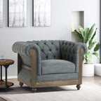 Fabric Upholstered Club Chair with Scrolled Tuxedo Arms, Charcoal - Grand Goldman Shop