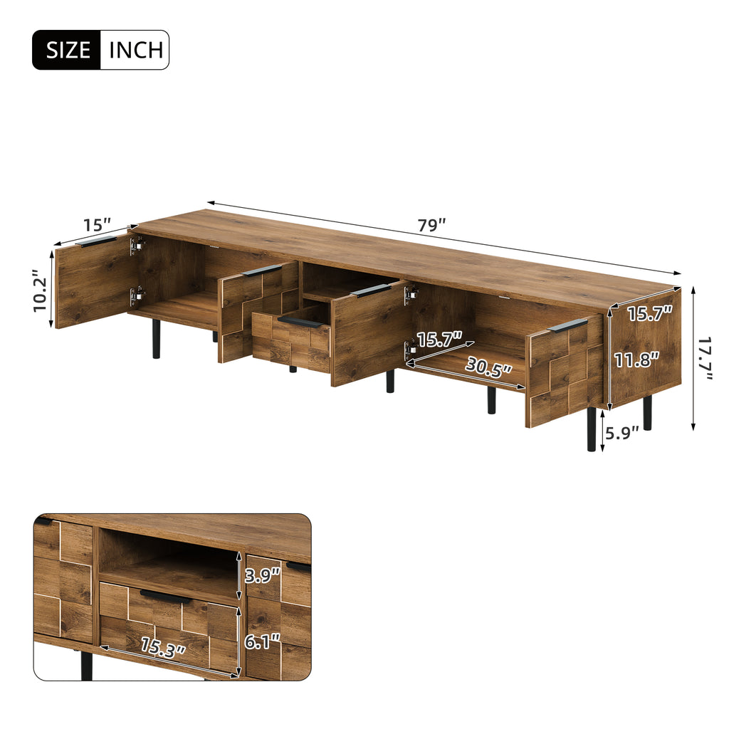 Natural Wood TV Stand for 85 75 65 Inch TV, L-Shaped Handle Entertainment Console with Storage, 78' Long - Grand Goldman Shop