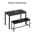 Dining Table Set, Bar Table with 2 Dining Benches, Kitchen Table Counter with Chairs, Industrial for Kitchen Breakfast Table, Living Room, Party Room, Black , 43.3″L x23.6″W x 29.9″H - Grand Goldman Shop