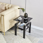Modern 2-Piece Tempered Black Glass Sofa Table with Metal Legs for Living Room - Grand Goldman Shop