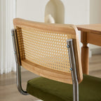 Mid Century Modern Dining Chairs Set of 2, Velvet Accent Chairs with Natural Cane Back & Stainless Chrome Base, Famous Breuer Designed Chairs, Upholstered Rattan Kitchen Chairs,Olive-Green - Grand Goldman Shop