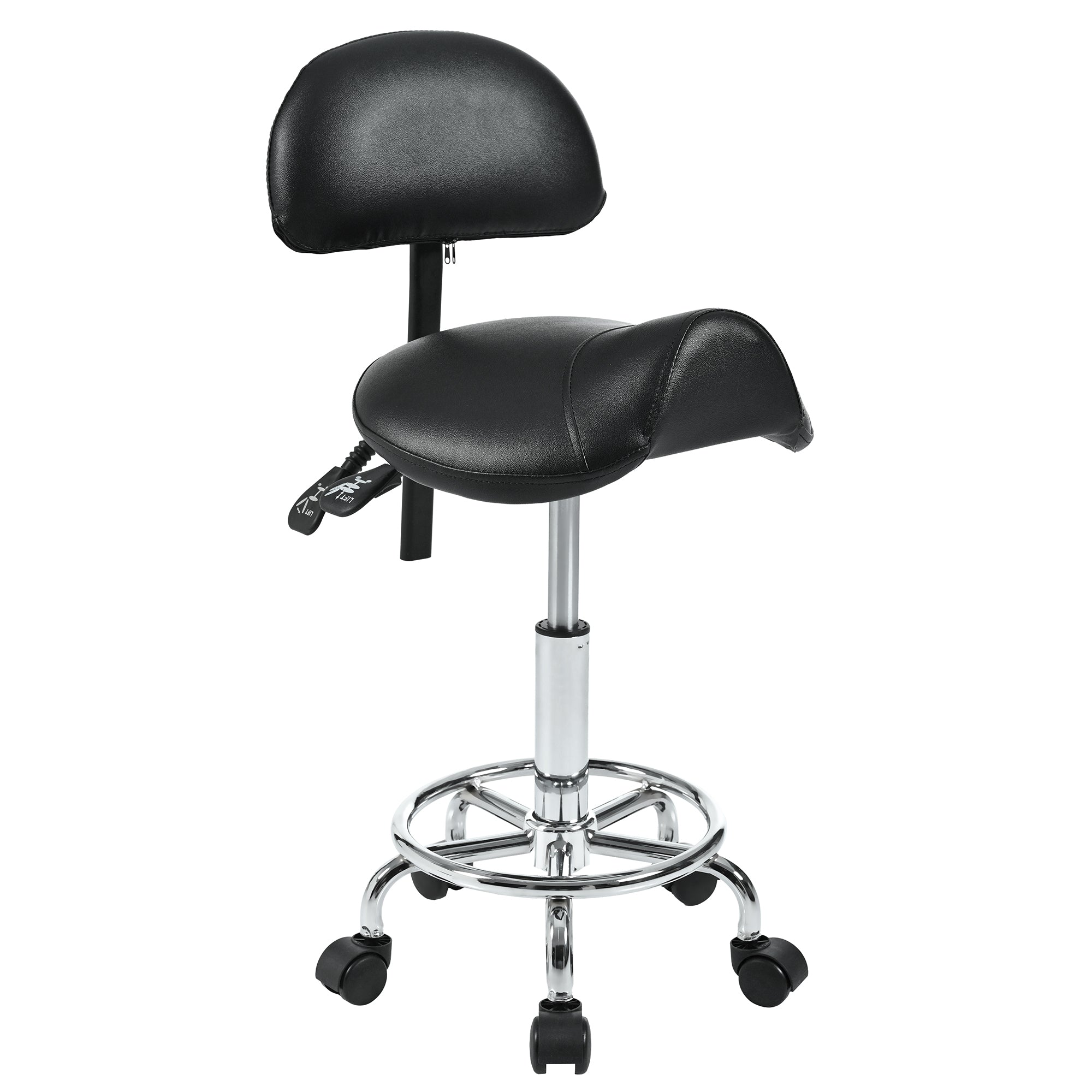 Saddle Stool with Back Support, Rolling Stools with Foot Rest, Ergonomic Adjustable Stool with Wheels, Backrest Adjustable Height & Angle for Salon Spa Tattoo Massage Swivel Stool Chair.(N753P243053B) - Grand Goldman Shop