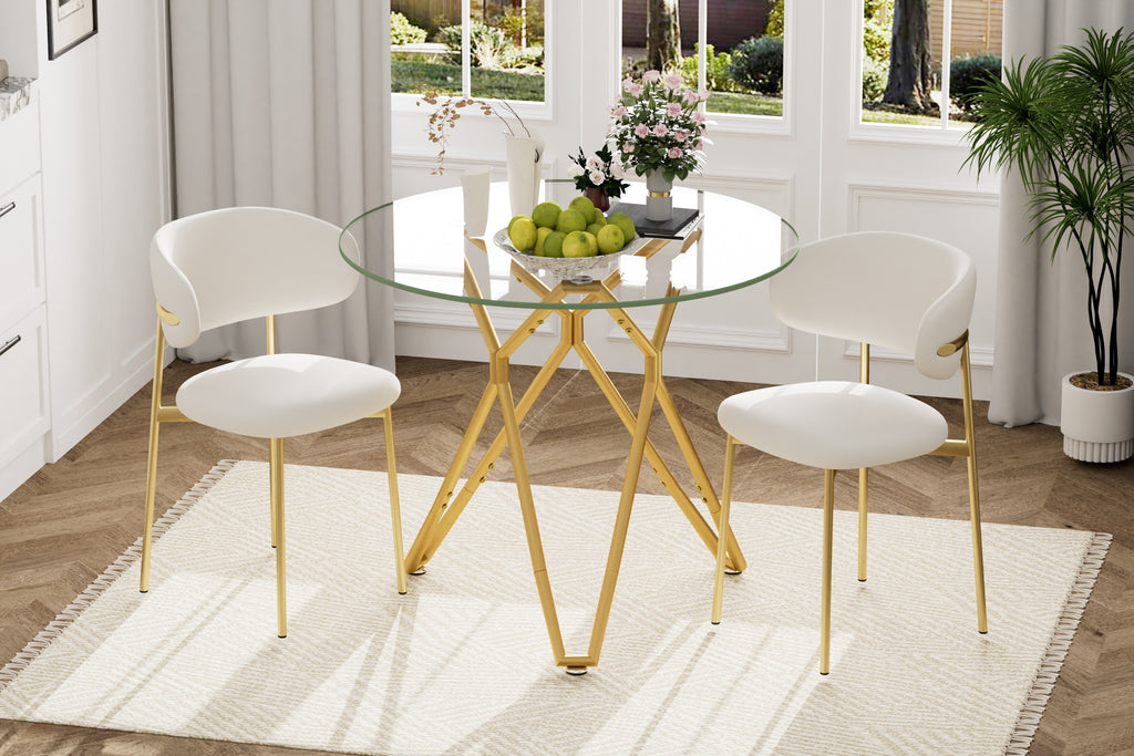 35.4-inch round tempered glass dining table, suitable for 1-4 people, space-saving small kitchen dining table, equipped with sturdy metal table legs, suitable for dining room, living room,Gold - Grand Goldman Shop
