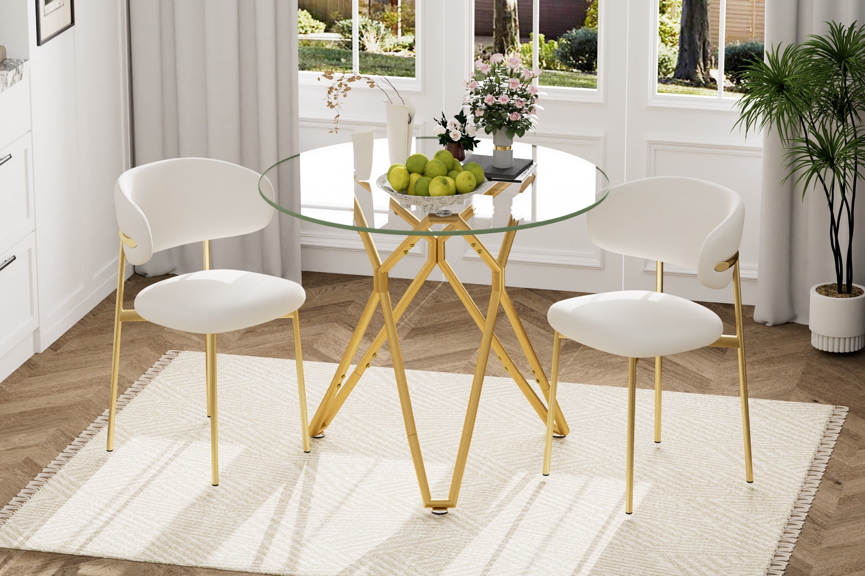 35.4-inch round tempered glass dining table, suitable for 1-4 people, space-saving small kitchen dining table, equipped with sturdy metal table legs, suitable for dining room, living room,Gold - Grand Goldman Shop