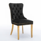 A&A Furniture,Nikki Collection Modern, High-end Tufted Solid Wood Contemporary Velvet Upholstered Dining Chair with Golden Stainless Steel Plating Legs,Nailhead Trim,Set of 2，Black and Gold, SW1601BK - Grand Goldman Shop