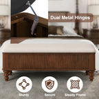 Walnut Multi-Functional Storage Ottoman Bench with Linen Seat, Solid Rubberwood Bed End Bench for Bedroom, Entryway, Living Room, Closet - Grand Goldman Shop