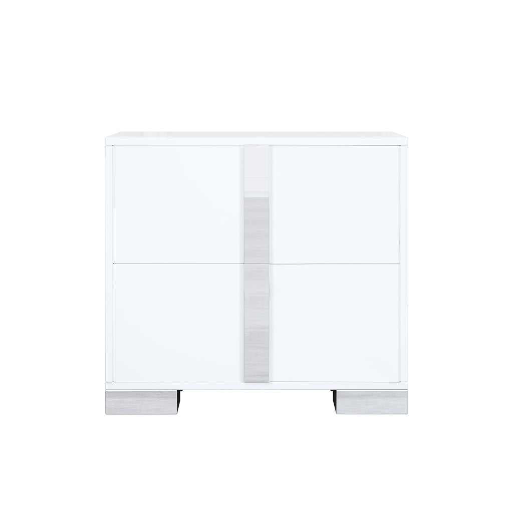Elegant Nightstand with Metal Foot, Mirrored Bedside Table with 2 Drawers for Bedroom, Living Room, White (Old SKU: WF319353AAK) - Grand Goldman Shop