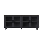 ON-TREND Farmhouse TV Stand with Tempered Glass Doors for TVs Up to 70', Versatile Sideboard with Adjustable Shelves, Elegant Buffet Cabinet with 5 Solid Wood Gourd-Shaped Legs for Living Room, Black - Grand Goldman Shop