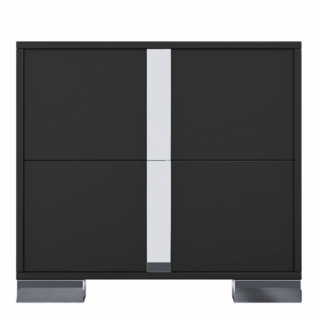 Elegant Nightstand with Metal Foot, Mirrored Bedside Table with 2 Drawers for Bedroom, Living Room, Black - Grand Goldman Shop
