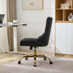 A&A Furniture Office Chair,Modern Velvet Upholstered Tufted Button Home Office Chair with Golden Metal Base,Adjustable Desk C