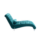 Velvet Chaise Lounge Indoor, Button-Tufted Upholstered Chaise Lounge Chair with Pillow, Teal Velvet, 63.38 inch - Grand Goldman Shop