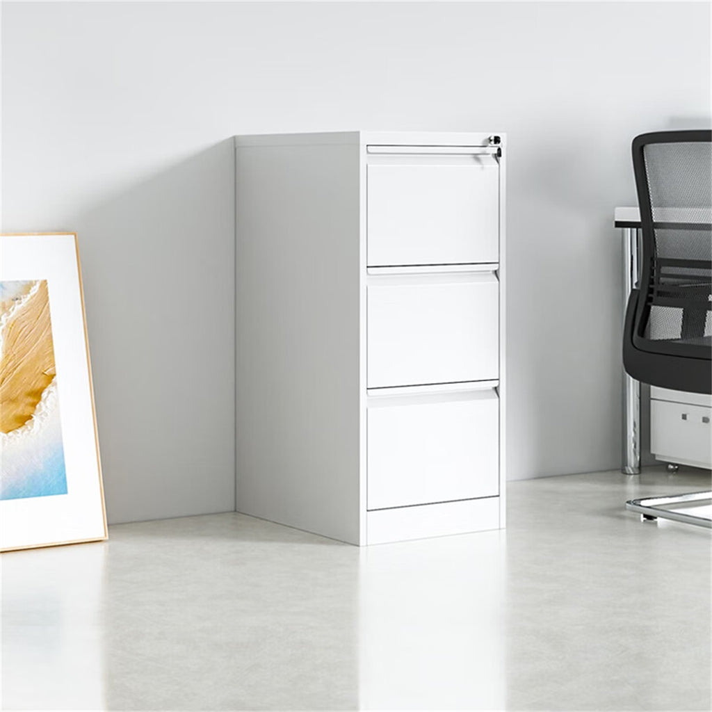 Steel Vertical File Cabinet with Lock - 3-Drawer Metal Storage for A4/Legal/Letter - White, 14.65 x 14.75 x 40.50 inches | Pr
