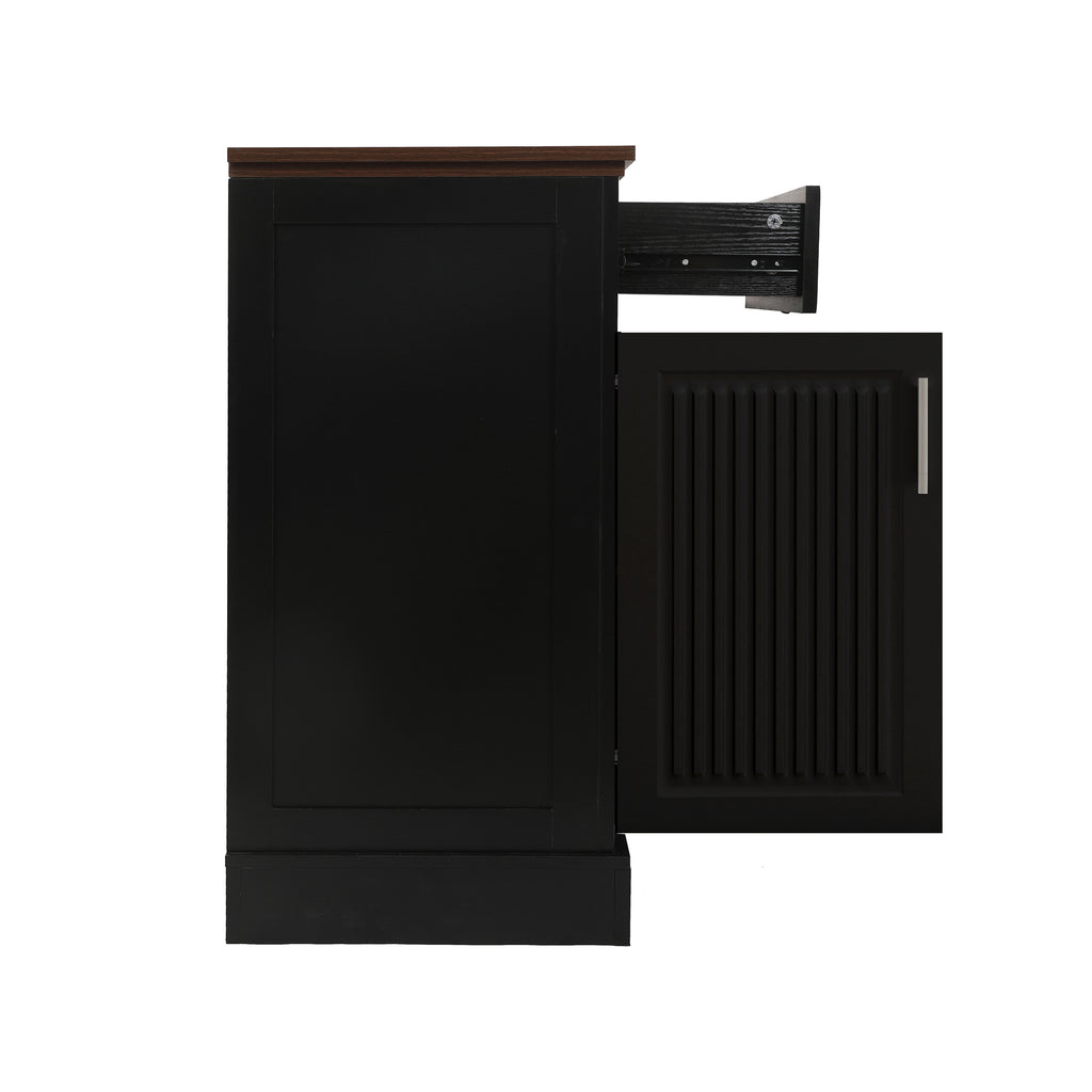 Black Fluted Sideboard Buffet Cabinet with 4 Doors and 3 Drawers, Modern Wood Kitchen Storage Console Table for Living Room Dining Room Entryway, 63' - Grand Goldman Shop