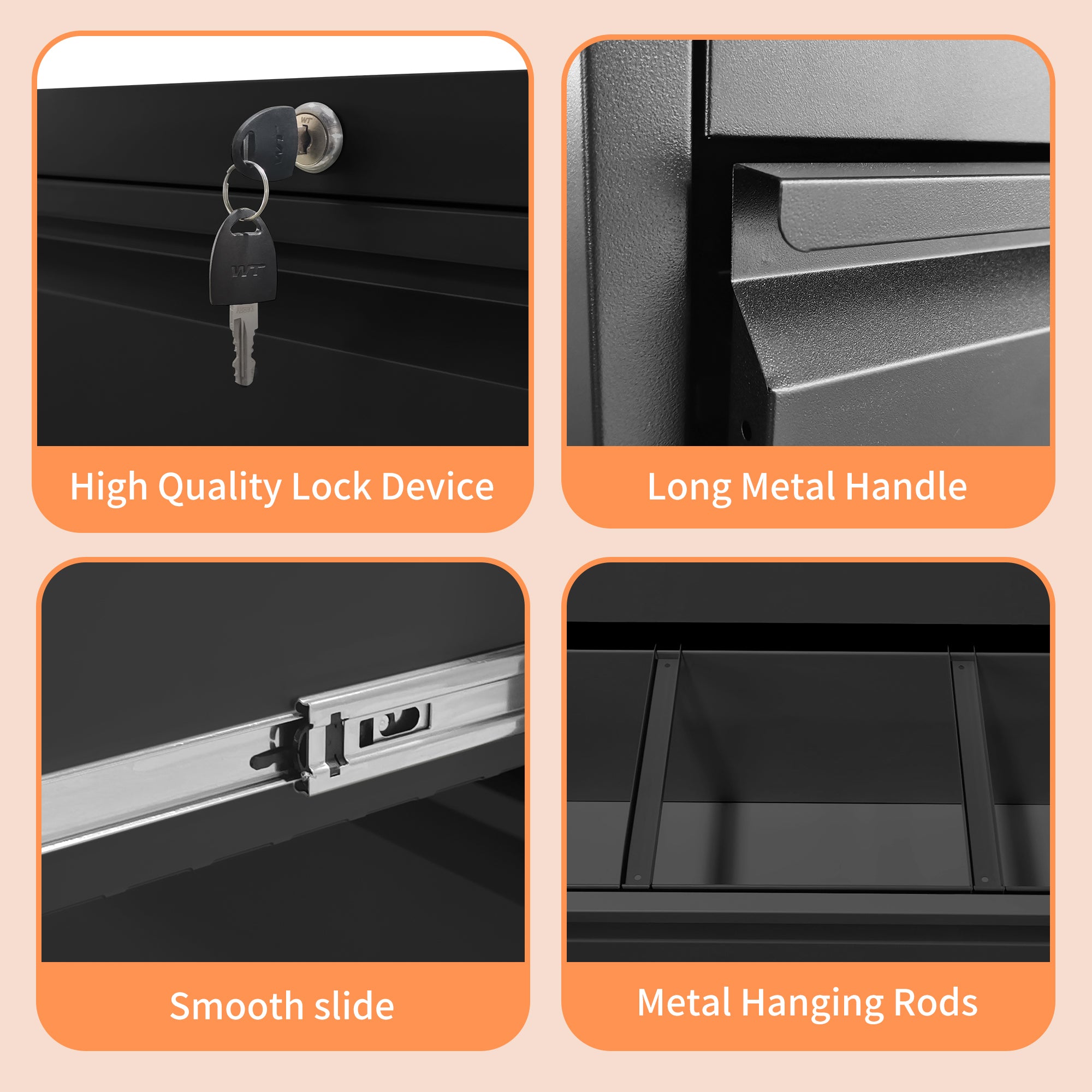 Modern Black 2-Drawer Steel Lateral File Cabinet with Lock for Legal/Letter/A4/F4 Size - Grand Goldman