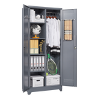 Gray And White Color Metal Lockers, Cleaning Tool Cabinets With Locking Doors, High Broom Tool Storage Cabinets, Adjustable S