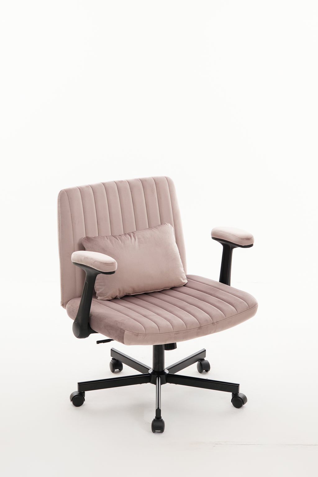 Pink Velvet Criss Cross Armrest Office Chair with Wheels - Comfortable for Home Office, Reading & Vanity - Grand Goldman