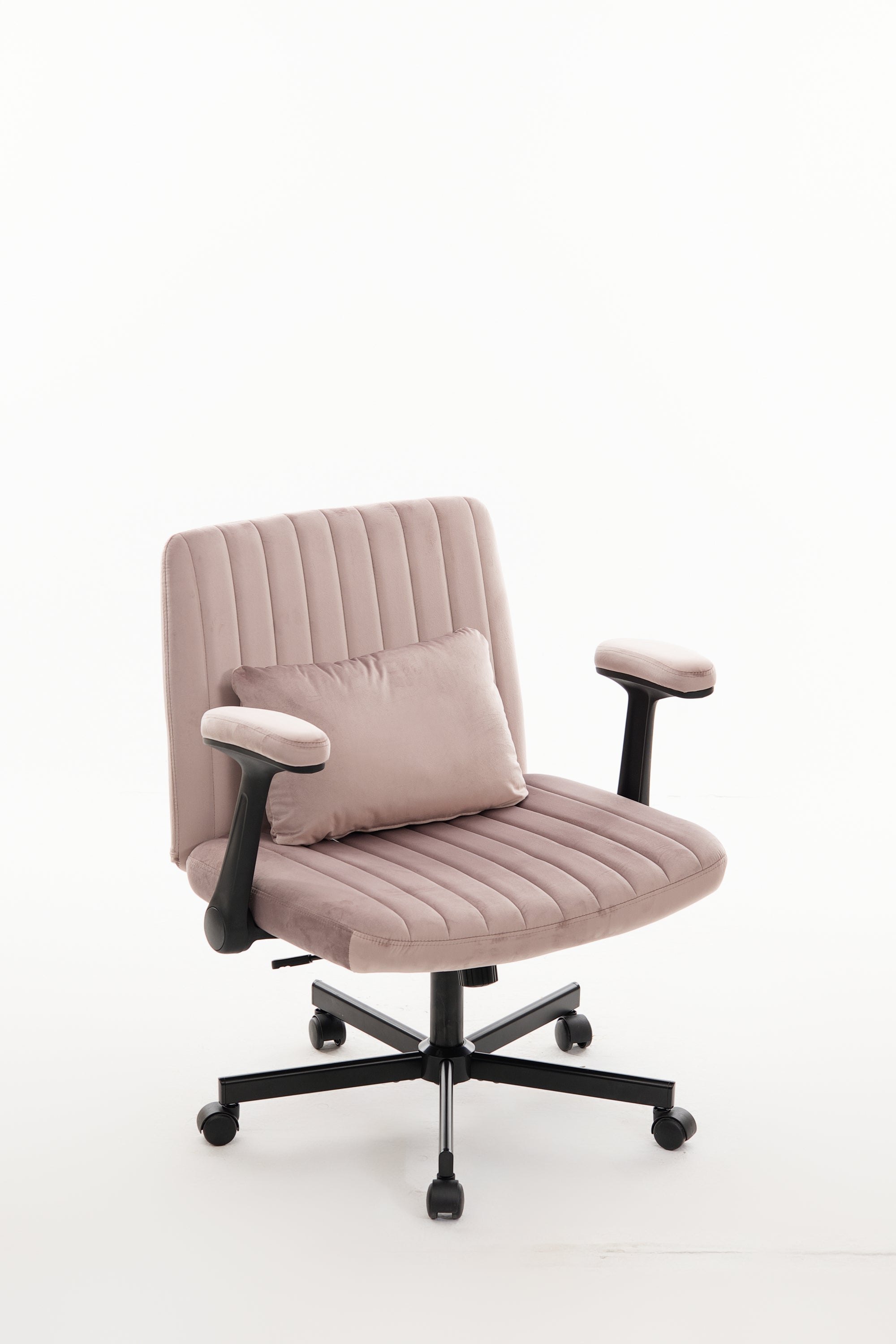 Pink Velvet Criss Cross Armrest Office Chair with Wheels - Comfortable for Home Office, Reading & Vanity - Grand Goldman