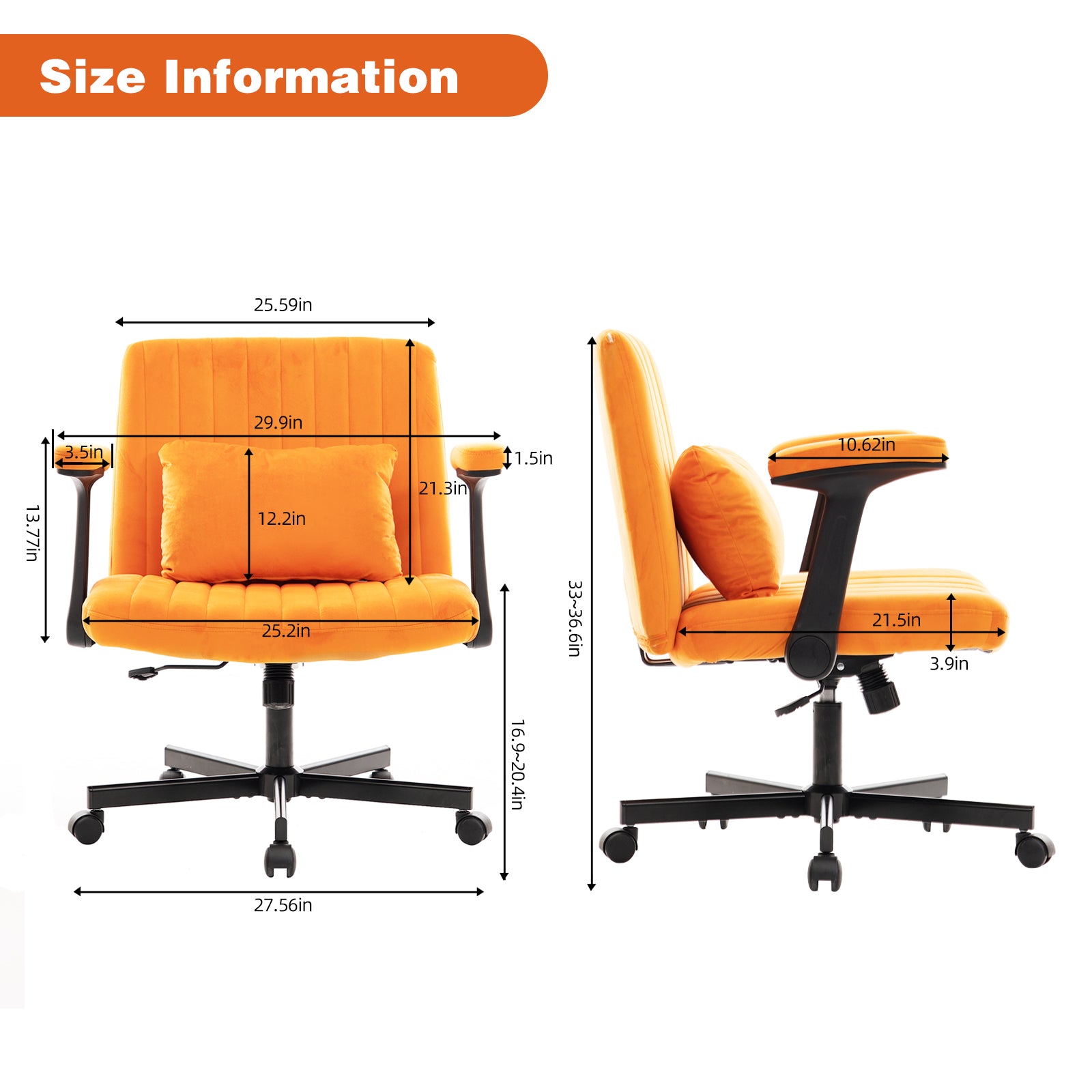 Orange Velvet Criss Cross Armrest Office Chair with Wheels - Stylish for Home Office, Gaming & Makeup | Premium Home Decor - 