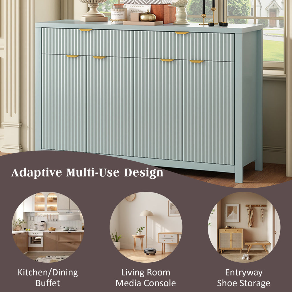 U_STYLE Modern 55.1'' Sideboard Buffet Cabinet with 2 Drawers & 4 Doors, Adjustable Shelves, Wave-Pattern Design, Aluminum Handles, Painted MDF, Scandinavian Storage for Dining Room, Living Room - Grand Goldman Shop