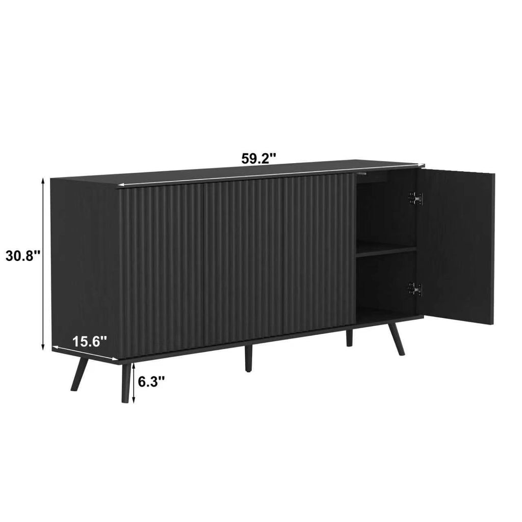 Sideboard Buffet Cabinet with Storage, Long Sideboard Storage Cabinet with 4 Doors, Wood Credenza Console Coffee Bar Cabinets with Adjustable Shelves for Living Room Kitchen Dining Room Black - Grand Goldman Shop