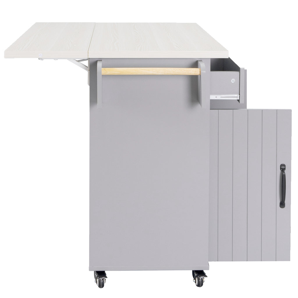 K&K Kitchen Island with Trash Can Storage Cabinet, Kitchen Cart with Drop Leaf, Spice Rack, Towel Rack and Drawer, Rolling Kitchen Island on Wheels with Adjustable Shelf, Grey - Grand Goldman Shop