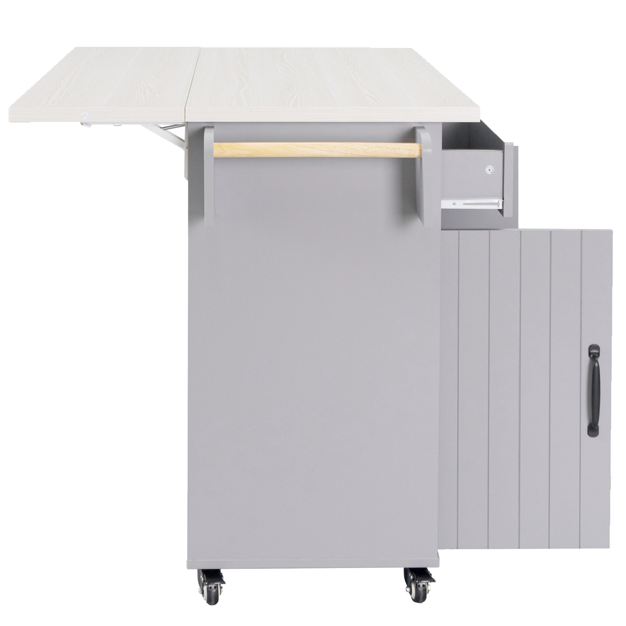 K&K Kitchen Island with Trash Can Storage Cabinet, Kitchen Cart with Drop Leaf, Spice Rack, Towel Rack and Drawer, Rolling Kitchen Island on Wheels with Adjustable Shelf, Grey - Grand Goldman Shop