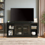 Multipurpose Sliding Door TV Stand Large Storage Cabinet with 2 Sliding Fluted Glass Tempered Doors, TV Up to 65'', TV Desk Storage Rack, Charcoal GREY, 59.13'W*15.94'D*27.8'H - Grand Goldman Shop