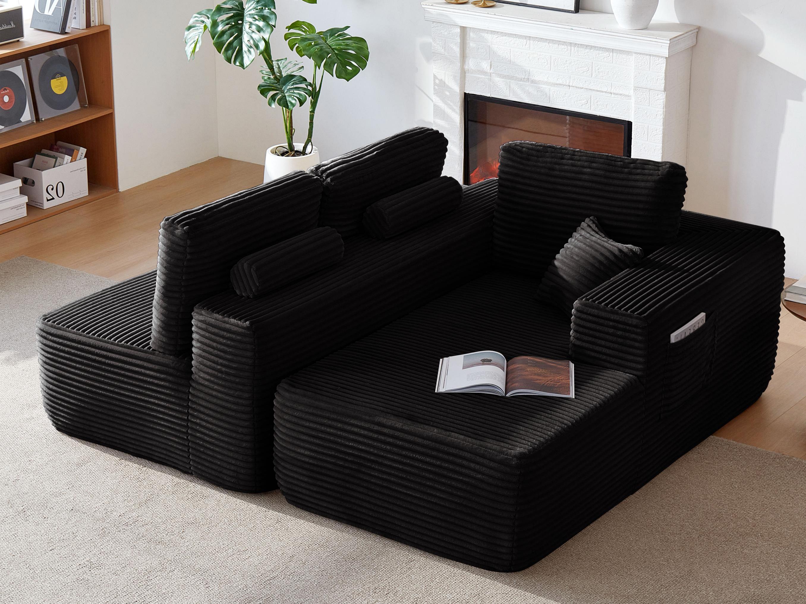 104' Cloud Sectional Sofa with L-Shape Chaise and Side Pockets , Modern Modular Design, Deep Seating, Upholstered Couch for Living Room/Bedroom, No Assembly Required (Plush Fabric), Black,Right - Grand Goldman Shop