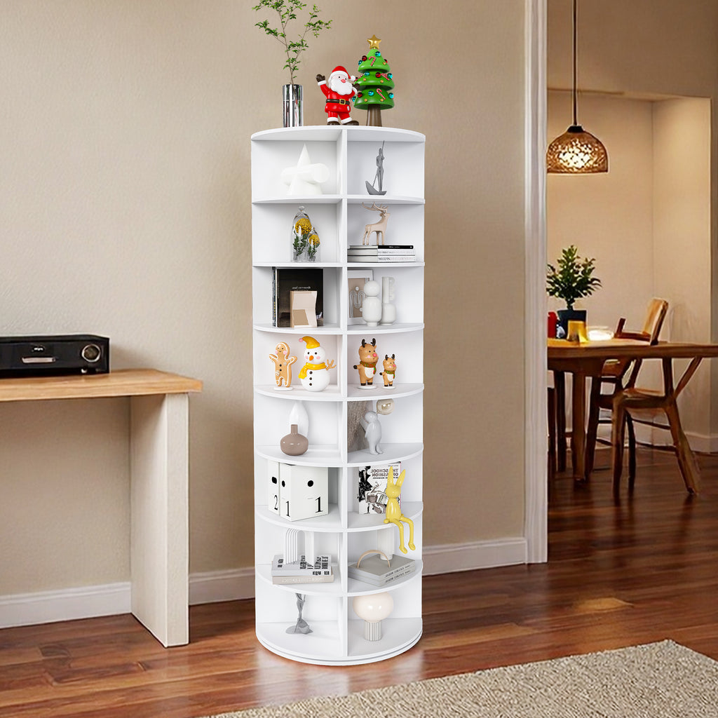 Rotating Shoe Rack Tower, 8-Tier Spinning Storage Rack, Free Standing 360° Revolving Organizer in White with PVC Construction, Holds 32 Pairs of Shoes - Grand Goldman Shop