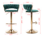Set of 2  Bar Stools,with Chrome Footrest and Base Swivel Height Adjustable Mechanical Lifting Velvet + Golden Leg Simple Bar Stool-Green - Grand Goldman Shop