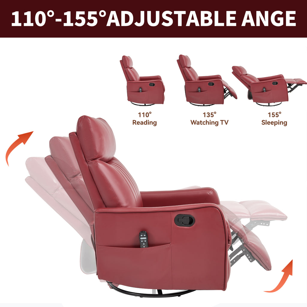 Red Faux Leather Heat Massage Manual Recliner Chair with Rocker and Swivel for Living Room - Grand Goldman Shop