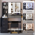 37' Middle Size Left Bedside Cabinet Vanity Table + Cushioned Stool Dresser Set, 2 AC+2 USB Socket, Hair Dryer Stand, Large Touch Control LED Sliding Mirror, 3-color Switch, EPA, GCC, UL Certificate - Grand Goldman Shop