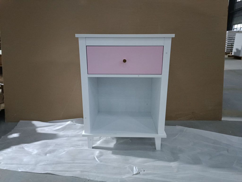 Pink+Golden Handle Wooden Nightstand 26.77''H with One Drawer One Shelf for Kids and Adults - Grand Goldman Shop