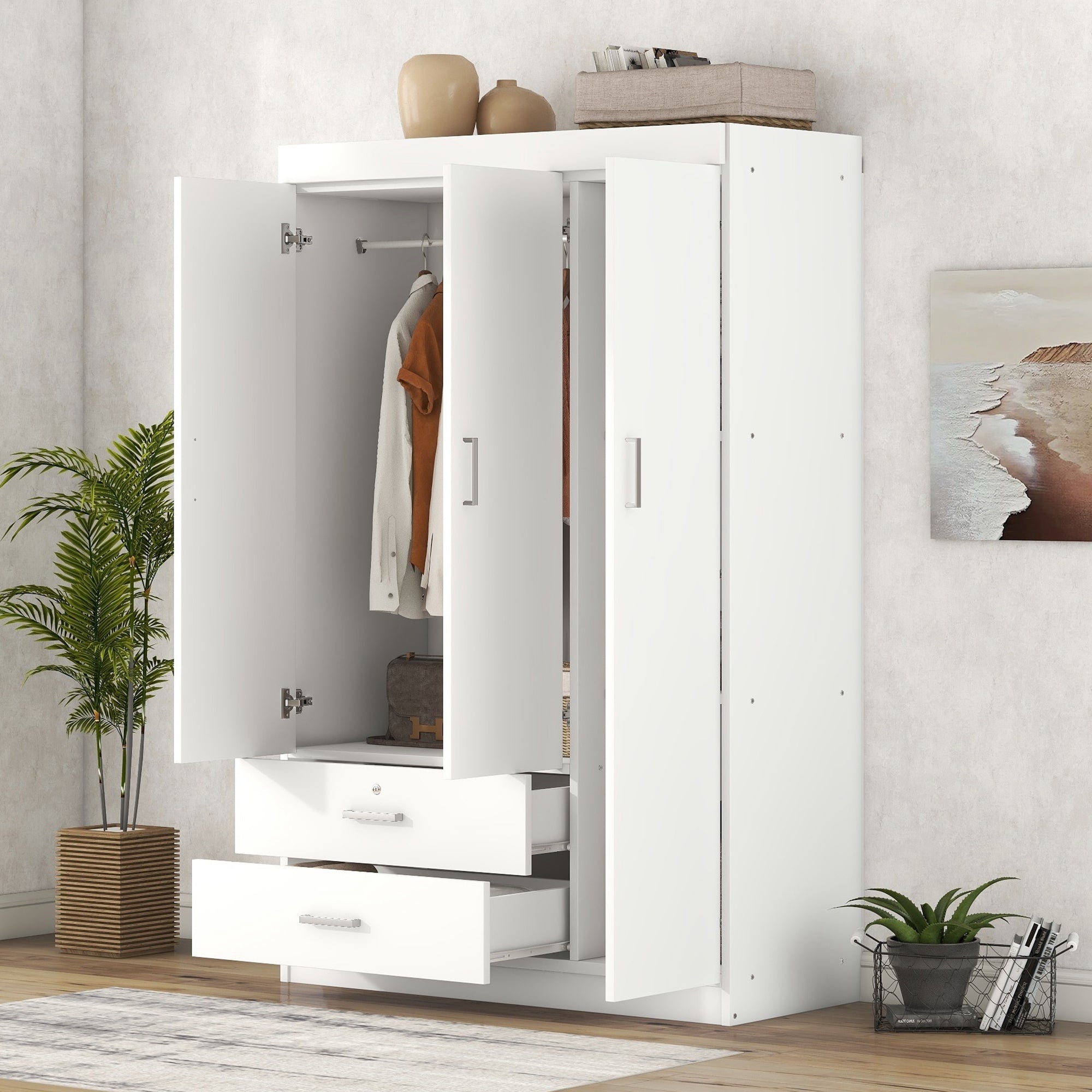3-Door Wardrobe with 2 Drawers, White(OLD SKU:LP006001AAK) - Grand Goldman Shop