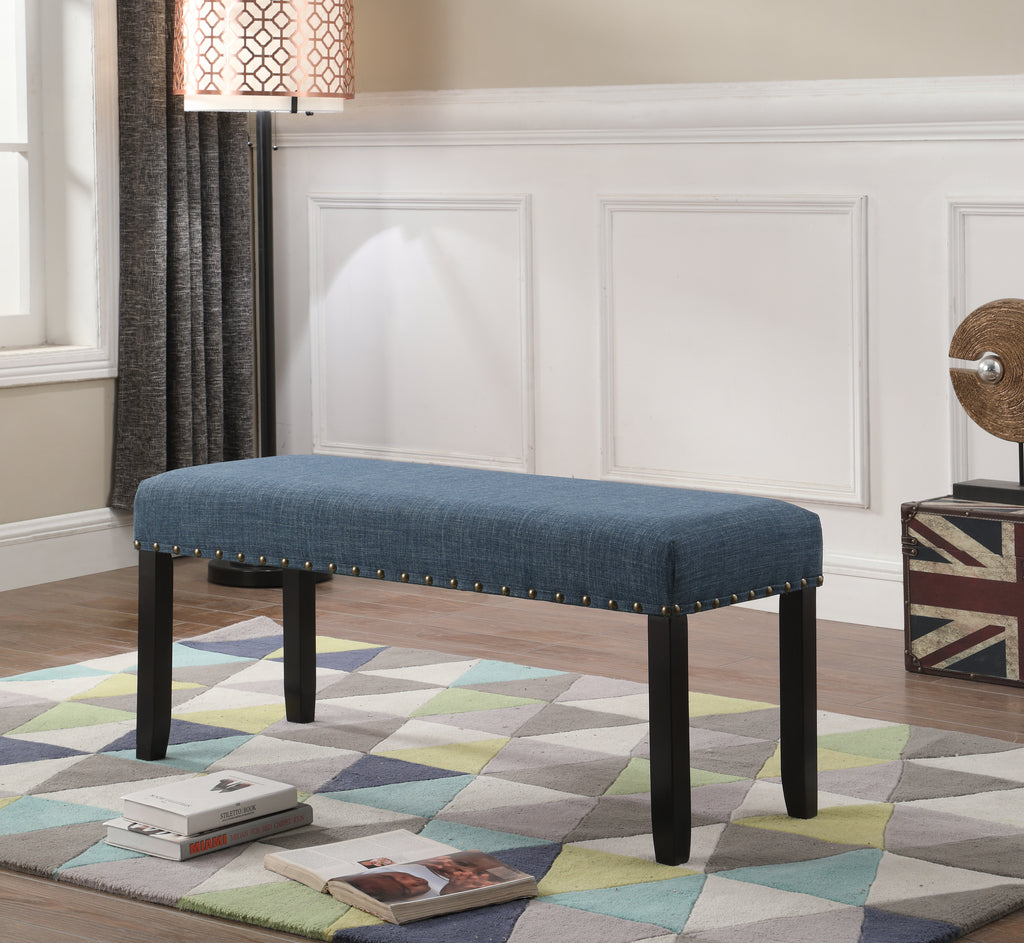 Biony Fabric Dining Bench with Nailhead Trim, Blue - Grand Goldman Shop