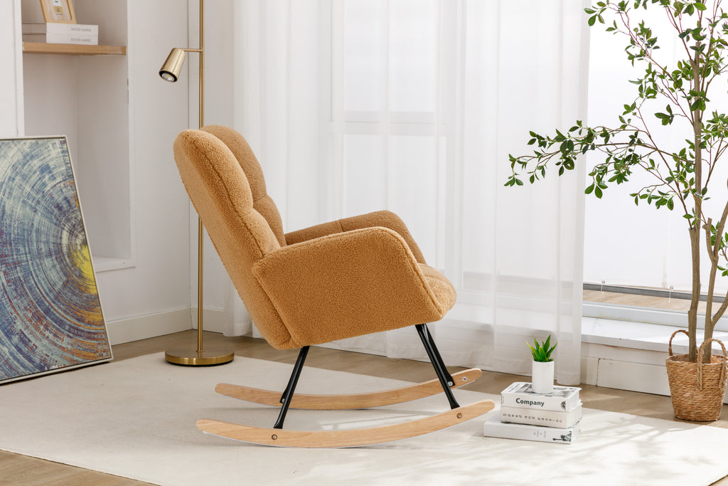 050-Teddy Fabric Rocking Gilder Nursery Chair For Living Room Indoor,Khaki - Grand Goldman Shop