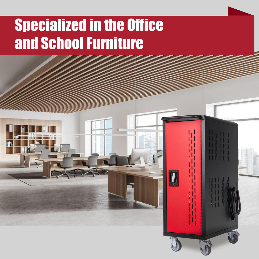 16 Bay Mobile School Charging Cart Station for Chromebook, Tablet and Laptop Computer with Power Strip Included, Assembly Req
