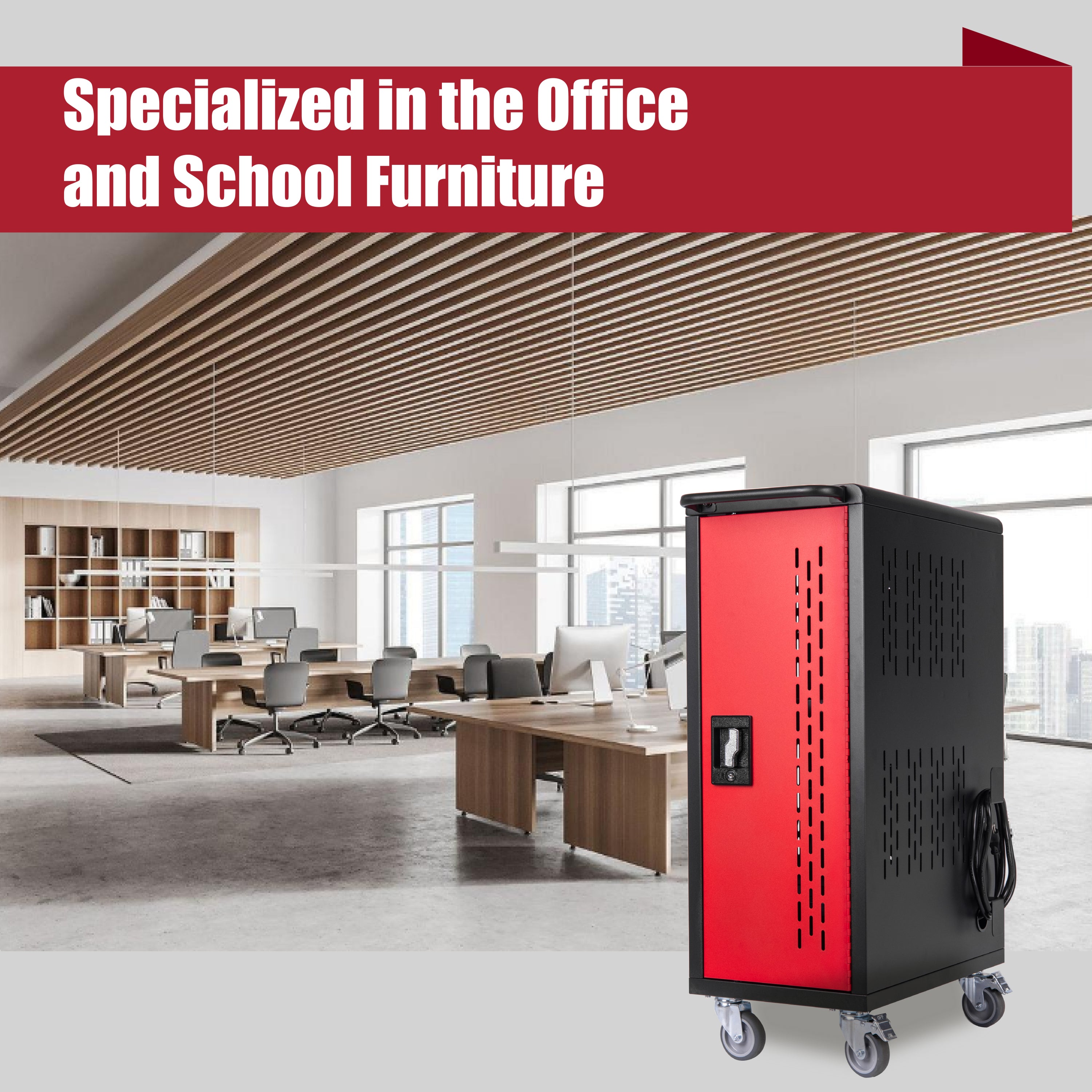 16 Bay Mobile School Charging Cart Station for Chromebook, Tablet and Laptop Computer with Power Strip Included, Assembly Req