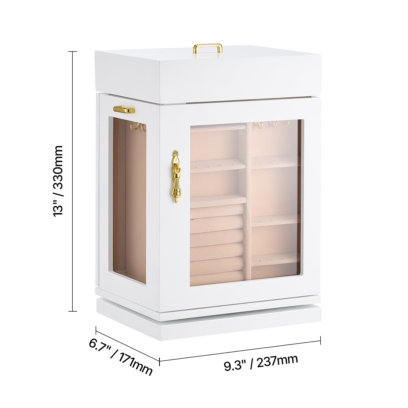 Jewelry Box 360° Rotating Jewelry Organizer with Built-in 4 Necklace Hooks White - Grand Goldman Shop