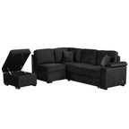 Modern Velvet Sleeper Sofa Bed with Storage Ottoman, Black, 84.75' L Shape - Grand Goldman Shop