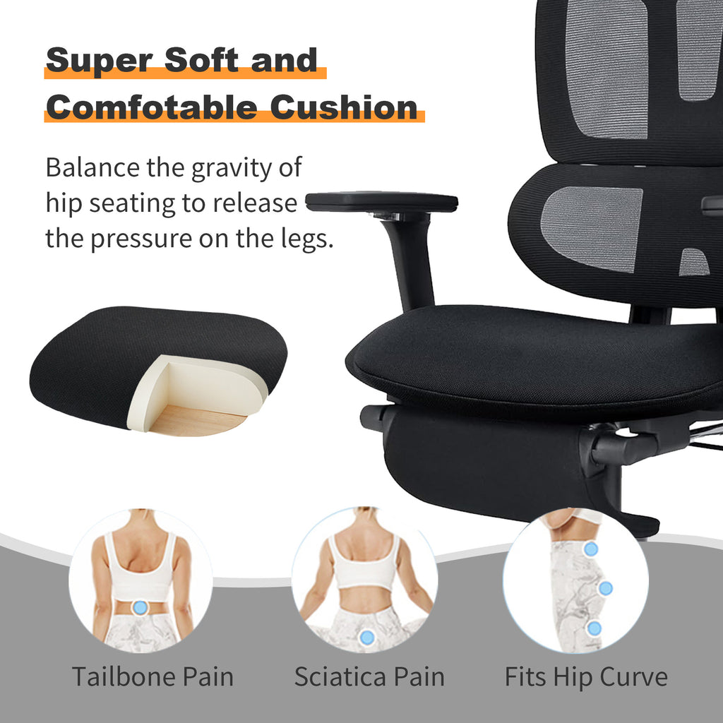 Ergonomic Office Chair with Footrest, High-back Computer Chair with Dynamic Lumbar Support, 2D Headrest & 4D Armrests, Sponge