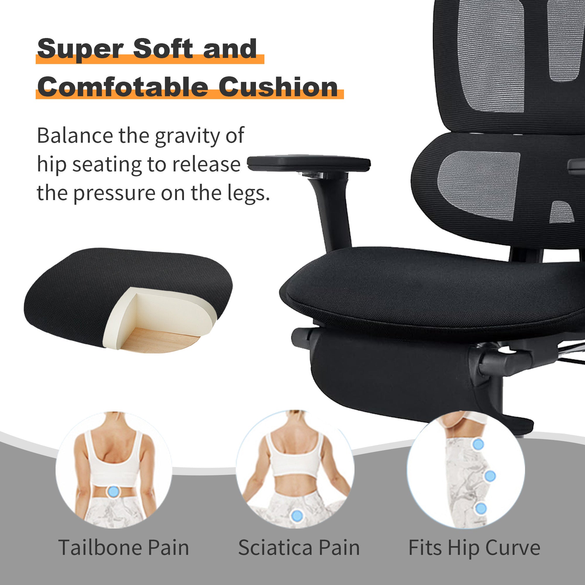 Ergonomic Office Chair with Footrest, High-back Computer Chair with Dynamic Lumbar Support, 2D Headrest & 4D Armrests, Sponge