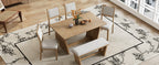 TREXM 6-Piece Retro Dining Table Set for 6, 60' Wood Kitchen Table and Chairs Set of 4 with Bench Designed Trestle Base for kitchen & Dining Room (Natural Wood Wash) - Grand Goldman Shop